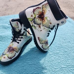 Elegant Floral Butterfly Ankle Boots